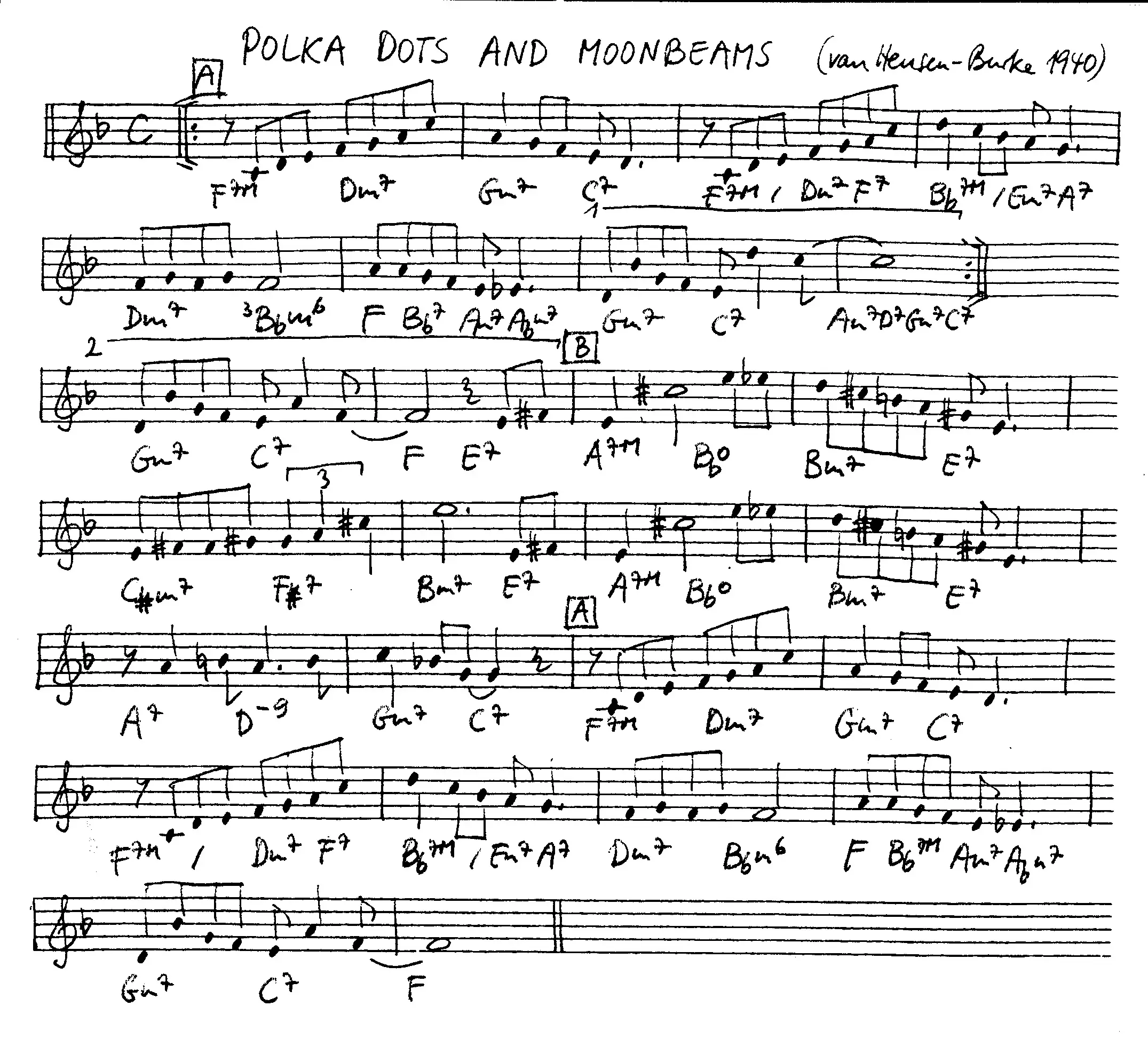 polka dots and moonbeams free jazz leadsheet - Courtesy of the Jungle Jazz Band